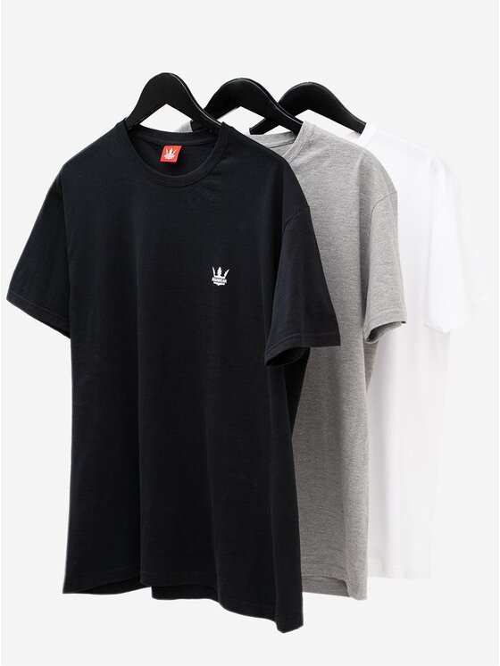 Jigga Wear Jigga Wear Komplet 3 t-shirtów Zestaw 3 T-Shirtów Jigga Wear Mini Crown Czarna / Biała / Szara 2XL Szary Regular Fit
