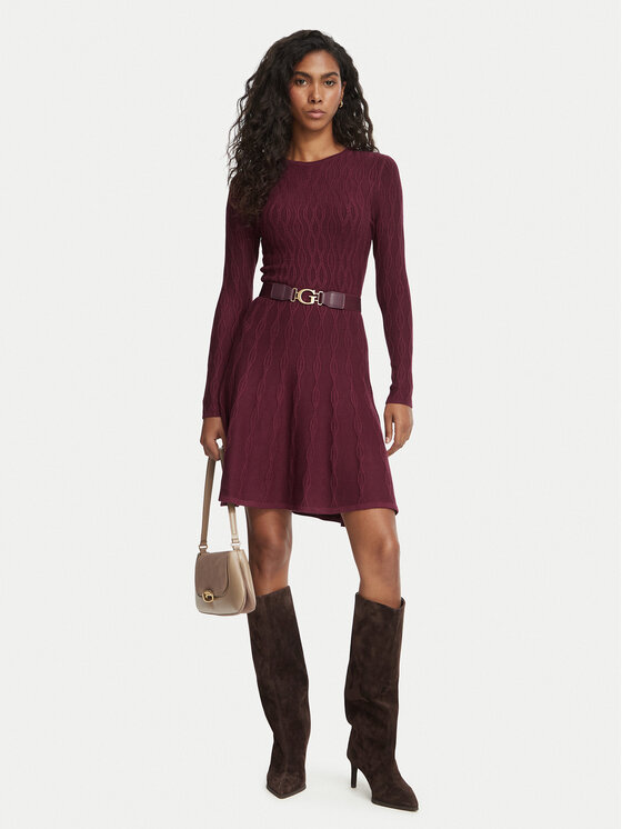 Guess Guess Džemper haljina W6BK64 Z1569 Tamnocrvena Regular Fit