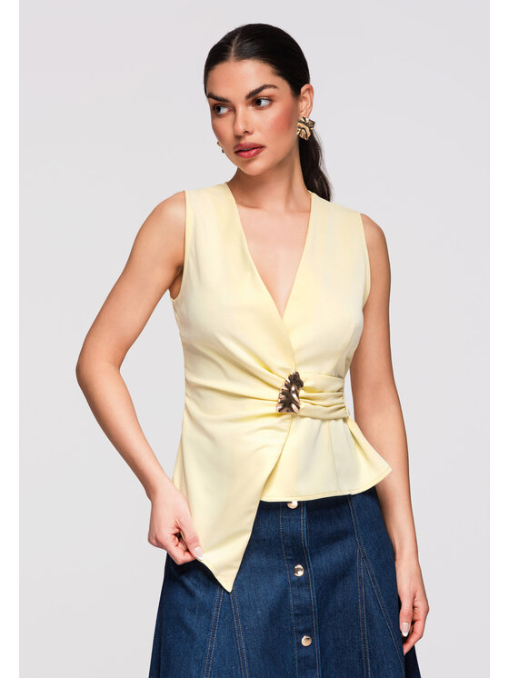Ombre Ombre Bluzka OW-TS-E0002 Żółty Slim Fit