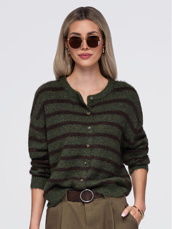 Ombre Ombre Sweter OW-SW-E0029 Khaki Relaxed Fit