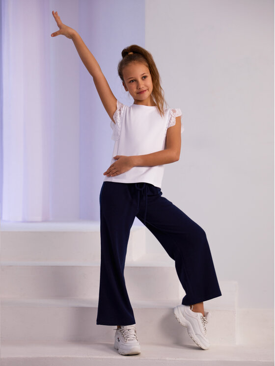 SLY SLY Spodnie dzianinowe 4S-402 Granatowy Comfortable Fit