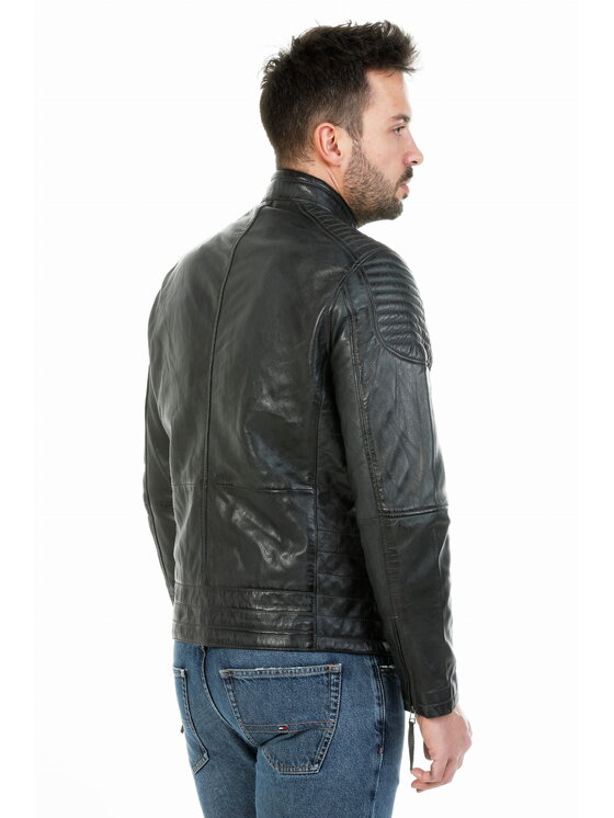 David Ryan David Ryan Kurtka skórzana RON Niebieski Slim Fit