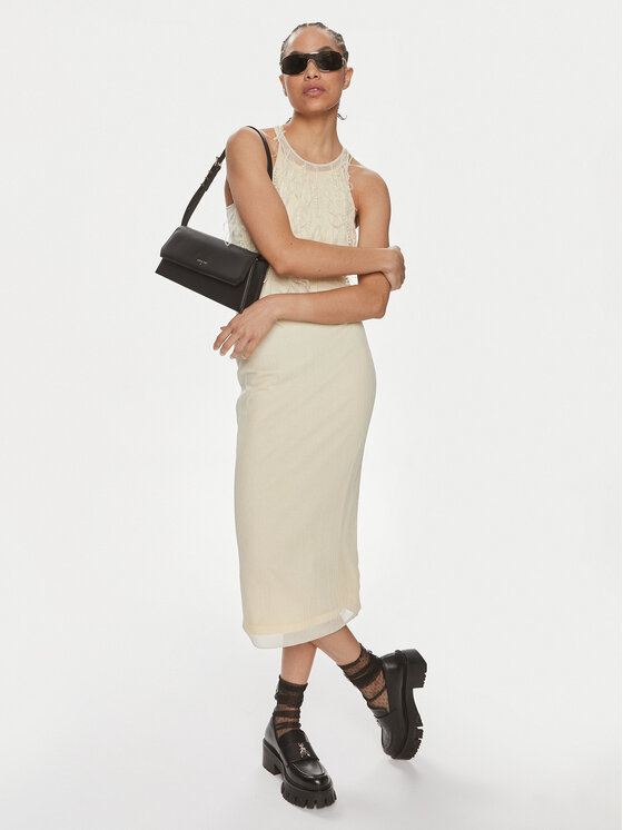 Patrizia Pepe Patrizia Pepe Koktejlové šaty 2A2735/K186-W362 Écru Slim Fit