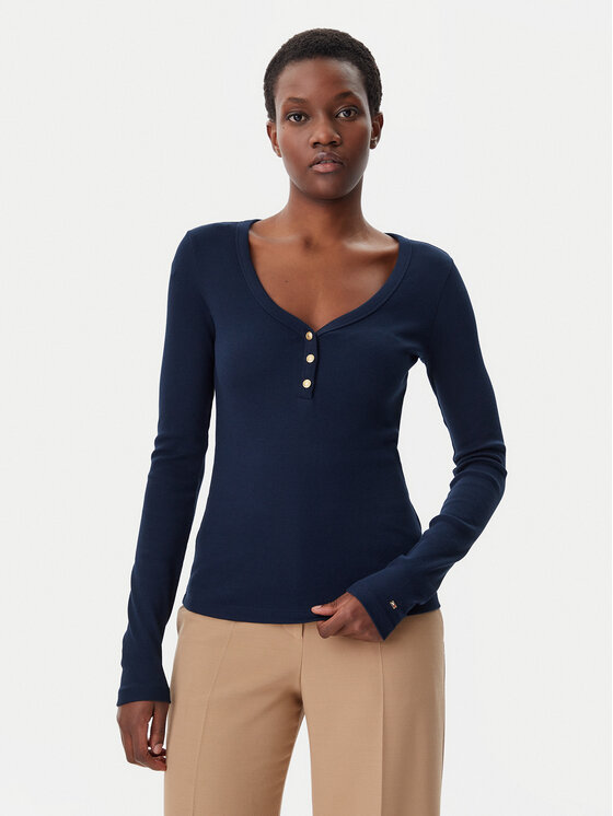 Tommy Hilfiger Blúzka Henley WW0WW43905 Tmavomodrá Slim Fit