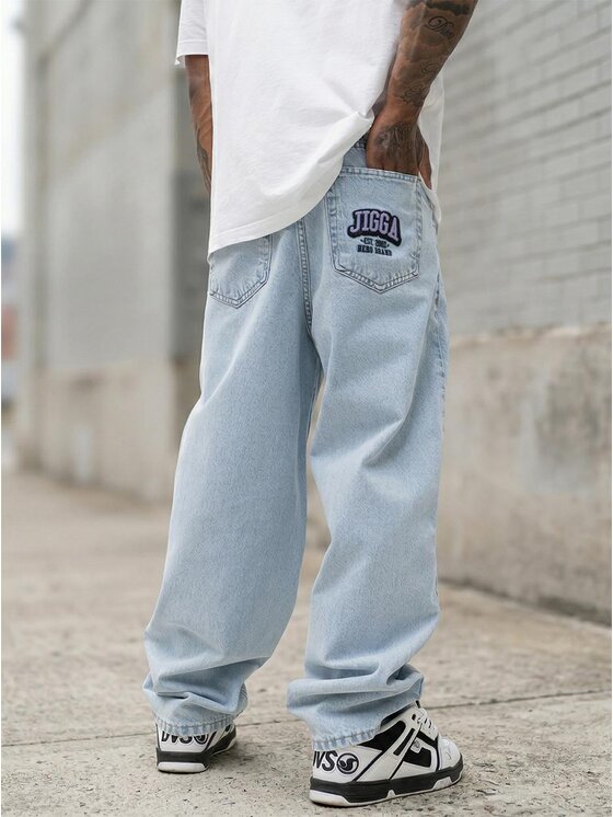 Jigga Wear Jigga Wear Jeansy Marmurkowe Bagy 130751 Niebieski jasny Baggy Fit