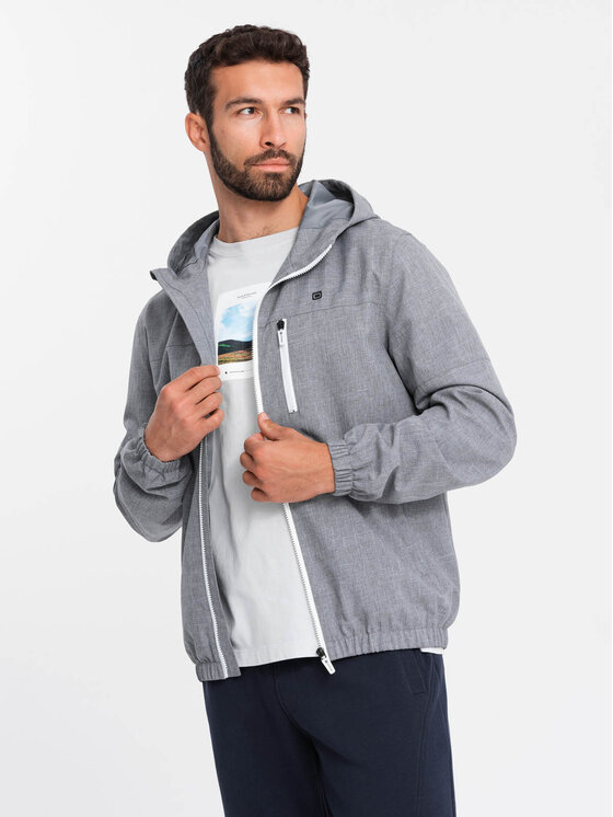 Ombre Ombre Kurtka przejściowa OM-JANP-0136 Szary Regular Fit