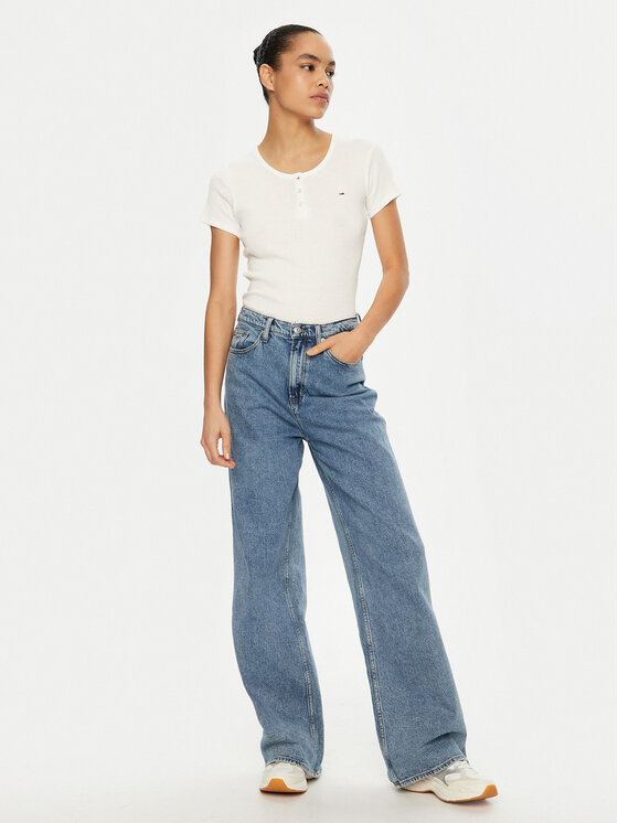 Tommy Jeans Tommy Jeans Majica DW0DW19502 Bela Slim Fit