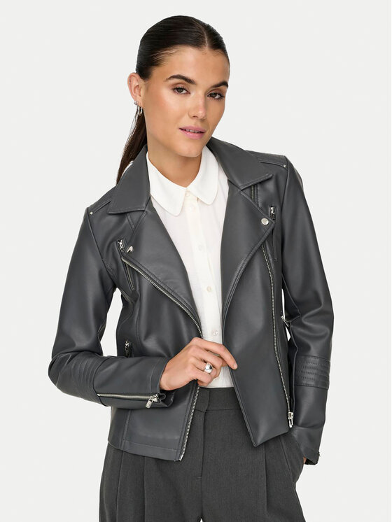 ONLY ONLY Geacă din imitație de piele Gemma 15153079 Gri Regular Fit