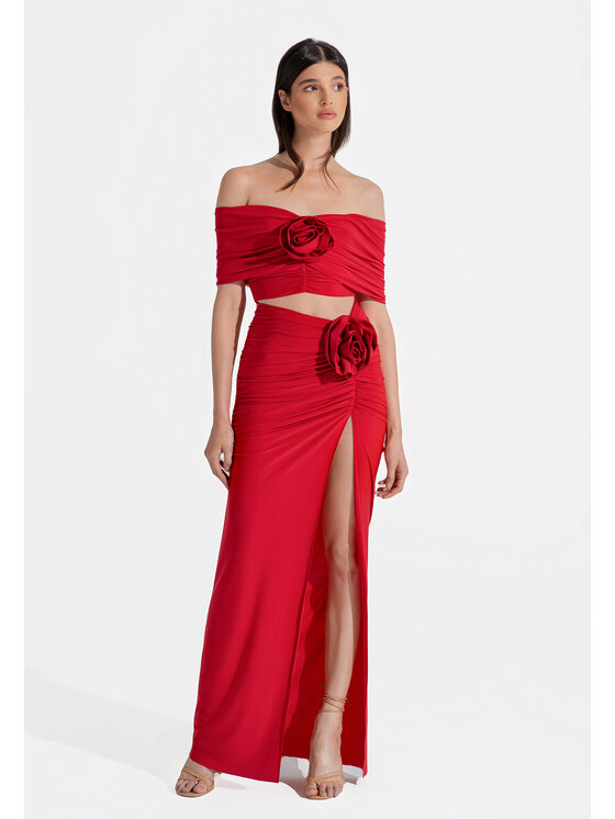 sax35th sax35th Spódnica maxi ROSA Czerwony Slim Fit