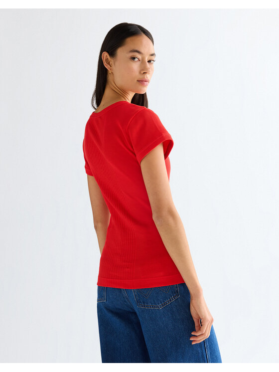 Wrangler Wrangler T-Shirt CAPPED RIB SHIRT Czerwony Slim Fit
