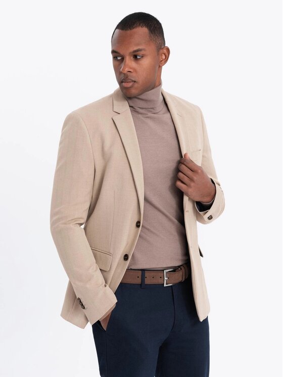 Ombre Ombre Marynarka OM-BLZB-0135 Beżowy Slim Fit