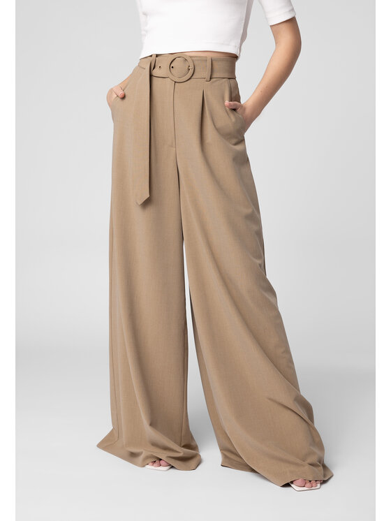 LAURELLA LAURELLA Kalhoty z materiálu Laurella 3VA002135 Hnědá Regular Fit