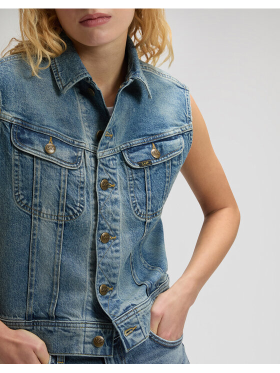 Lee Lee Kurtka jeansowa RIDER VEST Niebieski Relaxed Fit