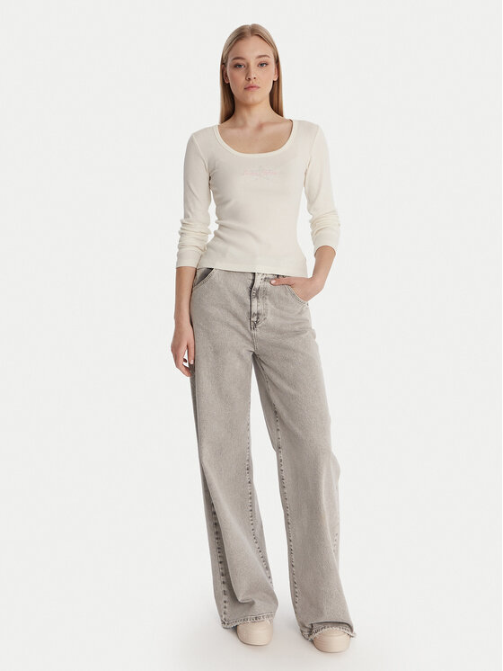 Guess Jeans Guess Jeans Блуза W6RP24 KA0H1 Екрю Slim Fit