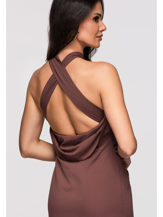 Ombre Ombre Sukienka wieczorowa LA-OM-DLR369 Brązowy Slim Fit
