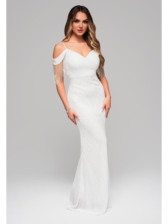 Ombre Ombre Sukienka wieczorowa LA-OM-DLR110 Kremowy Regular Fit