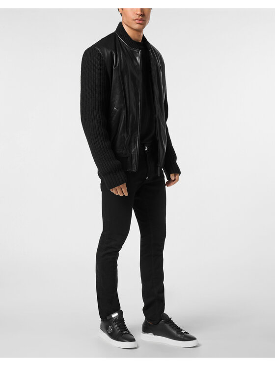 PHILIPP PLEIN PHILIPP PLEIN Kurtka skórzana 26035 Czarny Regular Fit