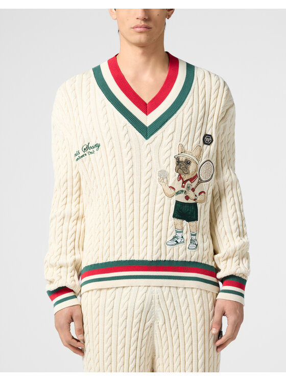 PHILIPP PLEIN PHILIPP PLEIN Sweter 30483 Biały Regular Fit
