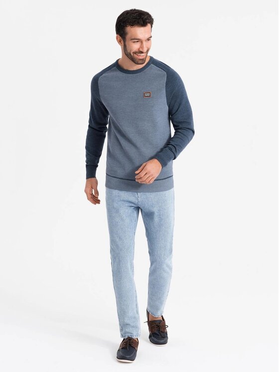 Ombre Ombre Sweter OM-SWSW-0121 Granatowy Regular Fit