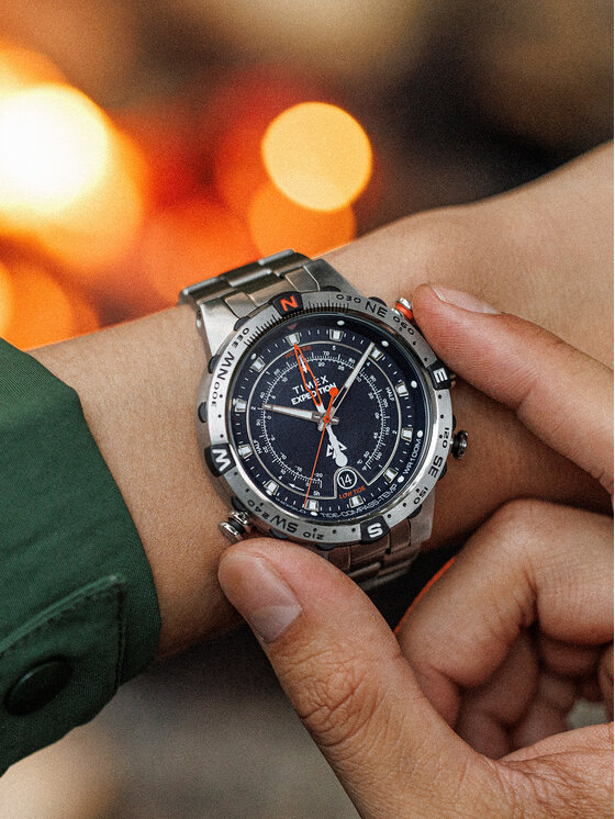 Timex Timex Ročna ura Expedition Tide-Temp-Compass TW2Y12900 Srebrna