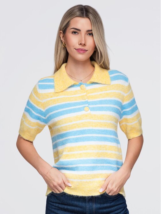 Ombre Ombre Sweter OW-SW-E0031 Żółty Relaxed Fit