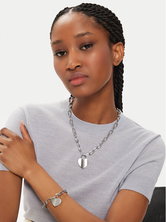 Fossil Fossil Намисто Harlow Linear Texture Heart JF04657040 Срібний