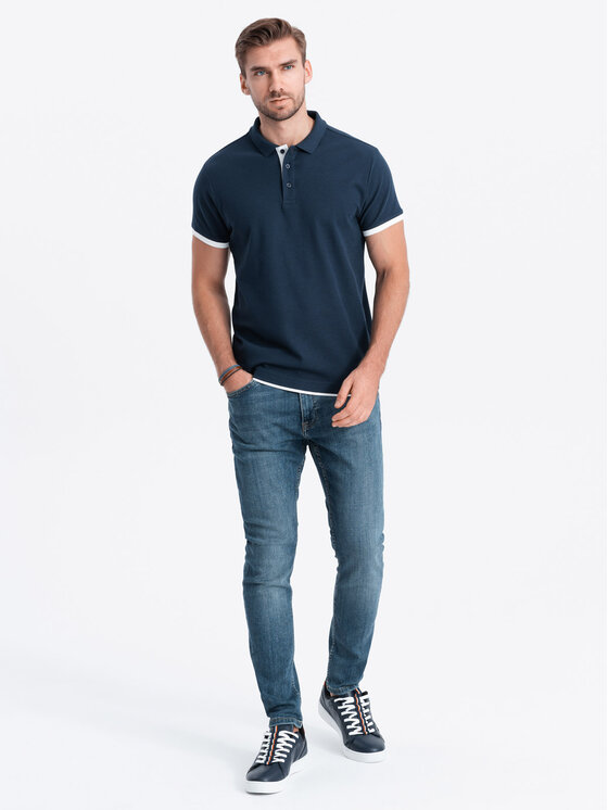Ombre Ombre Polokošile OM-POSS-0113 Tmavomodrá Fitting Fit