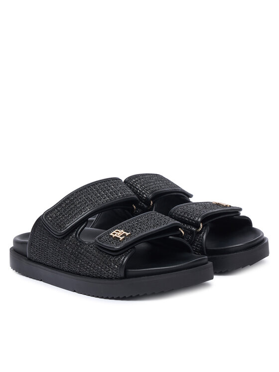 Tommy Hilfiger Tommy Hilfiger Pantoletten Double Strap Raffia FW0FW09122 Schwarz