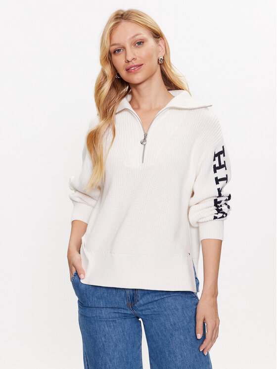 Tommy Hilfiger Sveter WW0WW39013 Écru Relaxed Fit