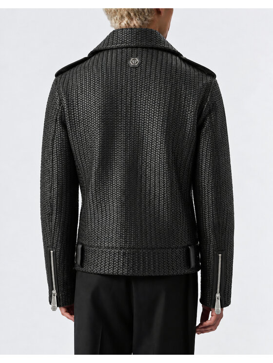 PHILIPP PLEIN PHILIPP PLEIN Kurtka skórzana 31049 Czarny Slim Fit