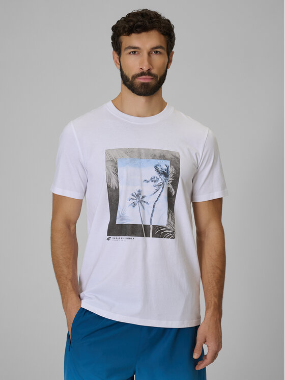 4F 4F T-Shirt BEACHWEAR Biały Regular Fit