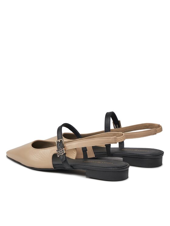 Tommy Hilfiger Tommy Hilfiger Sandali Leather Sling Back Ballerina FW0FW07772 Bež