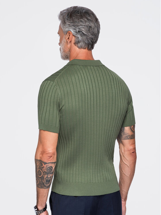 Ombre Ombre Polo OM-POSS-0180 Zielony ciemny Slim Fit
