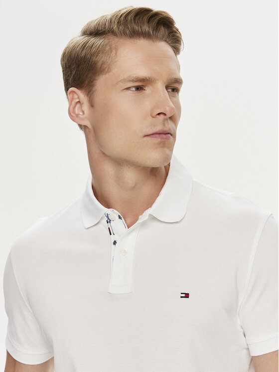 Tommy Hilfiger Tommy Hilfiger Тениска с яка и копчета Palm Under Collar MW0MW34738 Бял Regular Fit