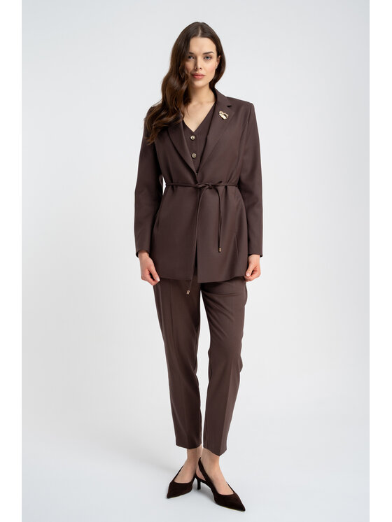 CLICK CLICK Kalhoty z materiálu 30-341 Hnědá Regular Fit