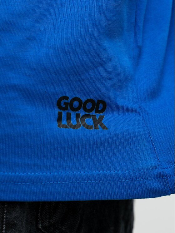 Good Luck Good Luck T-Shirt Koszulka Męska Z Krótkim Rękawem Oversize Czarna / Niebieska GOOD LUCK Loopy L Czarny Regular Fit
