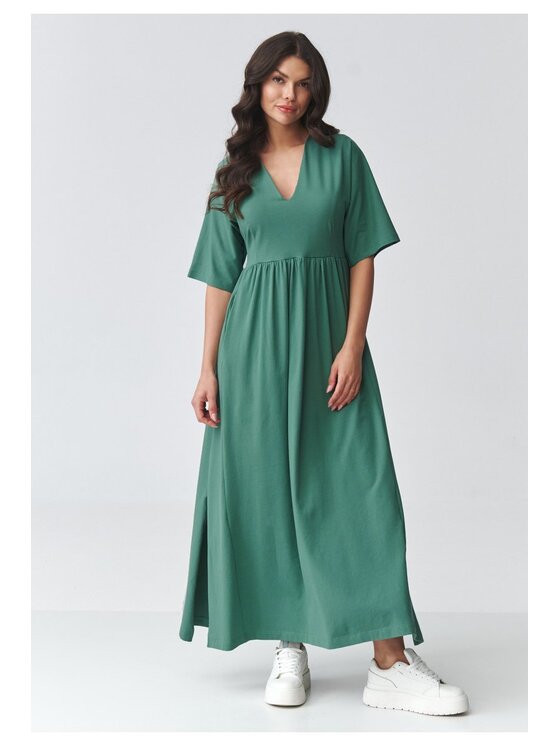 Makadamia Makadamia Sukienka codzienna M933 Zielony Loose Fit