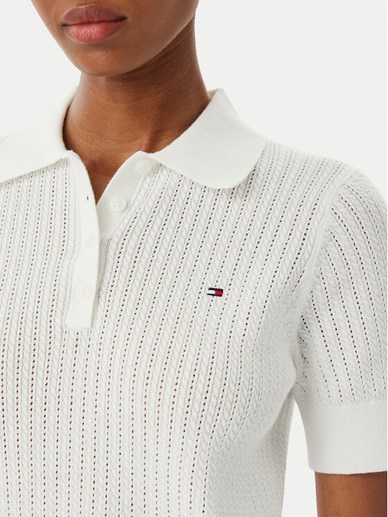 Tommy Hilfiger Tommy Hilfiger Тениска с яка и копчета WW0WW49362 Бял Slim Fit