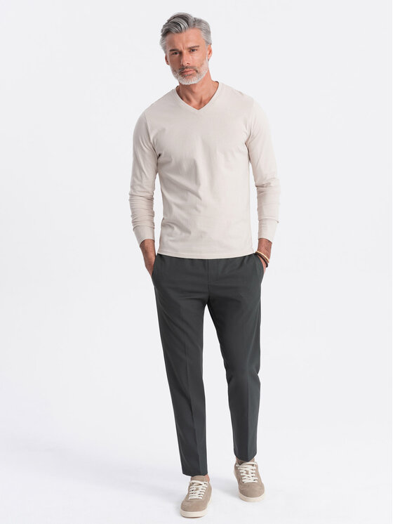 Ombre Ombre Longsleeve OM-LSBL-0108 Beżowy Classic Fit
