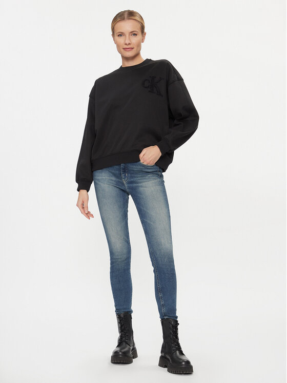 Calvin Klein Jeans Calvin Klein Jeans Majica dugih rukava Chenille J20J221729 Crna Regular Fit