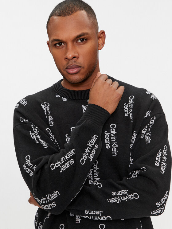 Calvin Klein Jeans Calvin Klein Jeans Πουλόβερ Stacked Logo Aop Sweater J30J325287 Μαύρο Regular Fit