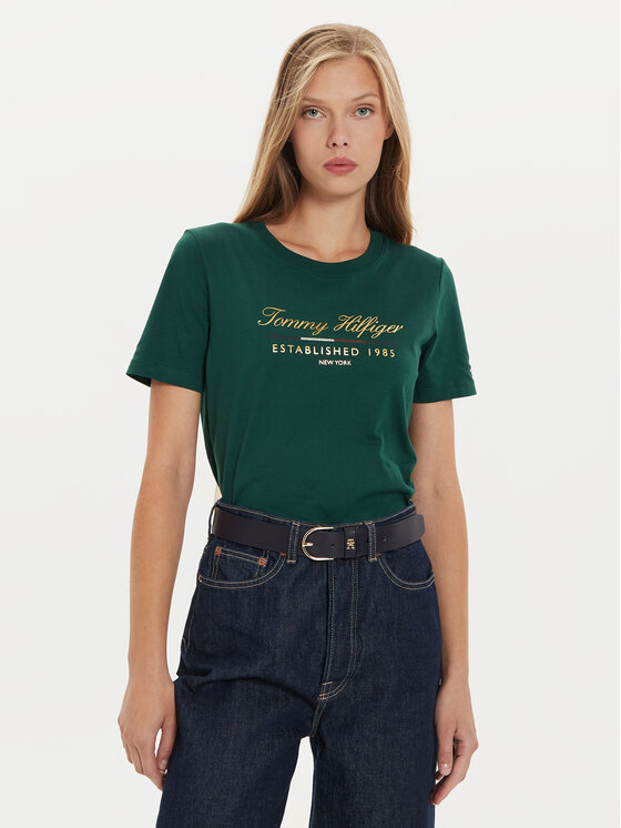 Tommy Hilfiger Tričko Script Graphic WW0WW43502 Zelená Regular Fit