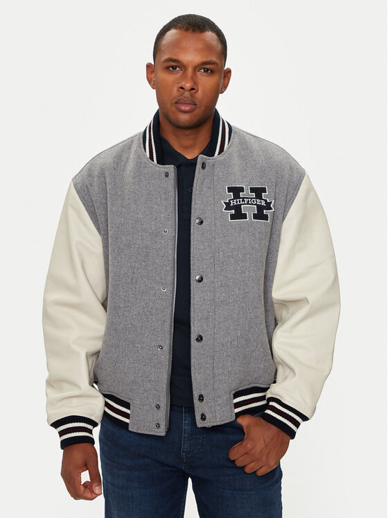 Tommy Hilfiger Bomber stila jaka Varsity MW0MW37032 Pelēks Regular Fit