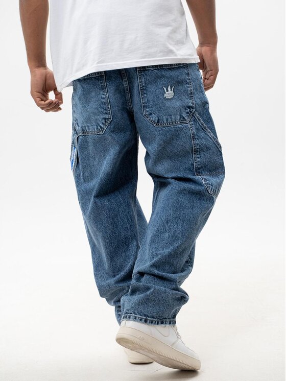 Jigga Wear Jigga Wear Jeansy Szerokie luźne bagy korona Niebieski Baggy Fit