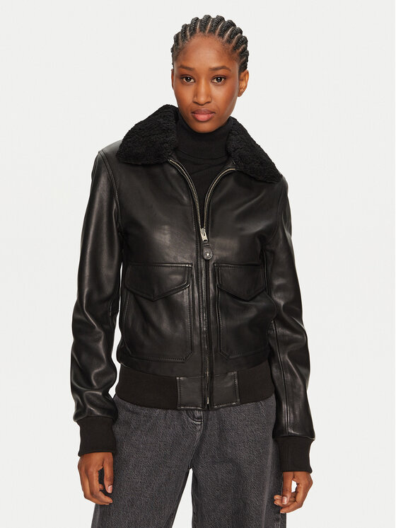 Serge Pariente Serge Pariente Nahkjope Romane Must Regular Fit