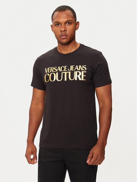 Versace Jeans Couture Tričko 77GAHT05 Čierna Regular Fit