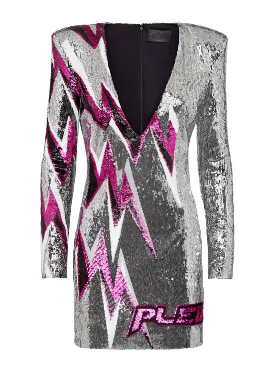 PHILIPP PLEIN PHILIPP PLEIN Večerní šaty 20979 Stříbrná Fitted Fit