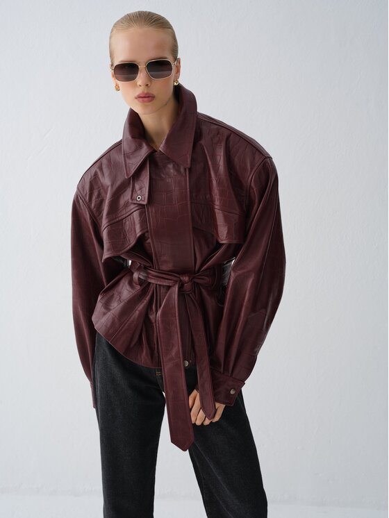 La Mania La Mania Kurtka skórzana HAMBURG Bordowy Basic Fit