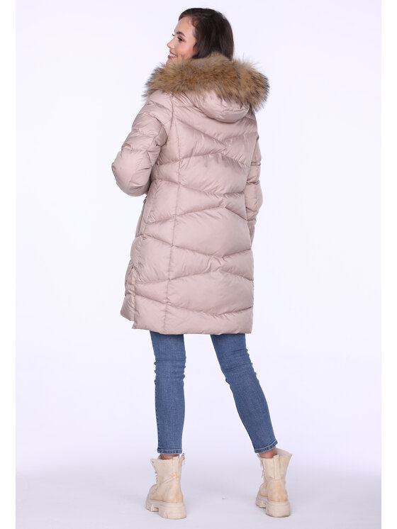 Perso Perso Kurtka puchowa LEKKO TALIOWANA ELEGANCKA PUCHOWA KURTKA DAMSKA Beżowy Fitted Fit