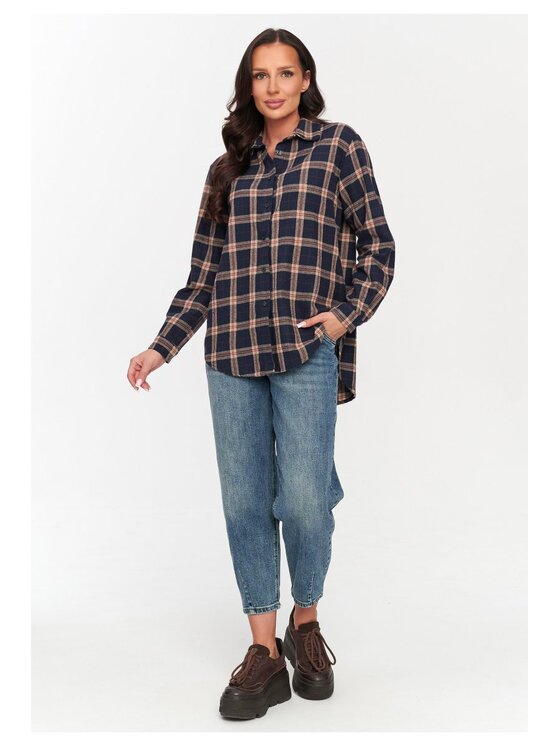 Makadamia Makadamia Koszula C75 Granatowy Loose Fit
